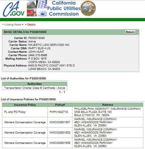 California Public Utilities Commission License and Insurance